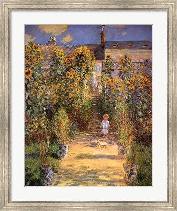 Framed Artist&#39;s Garden at Vetheuil with Boy, c.1880 Print