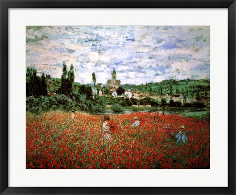 Framed Field of Poppies, Vetheuil Print