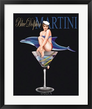 Framed Blue Dolphin Martini Print