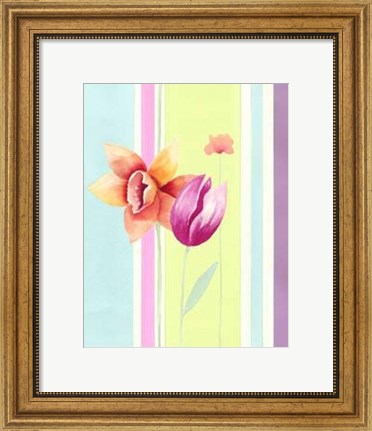 Framed Flowers &amp; Stripes II Print