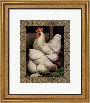 Framed Cassell&#39;s Roosters with Border I Print