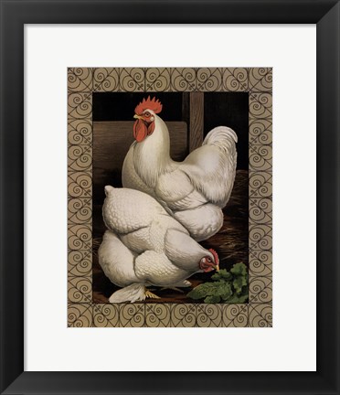 Framed Cassell&#39;s Roosters with Border I Print