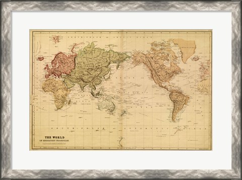 Framed Map of the World, c.1800&#39;s (mercator projection) Print