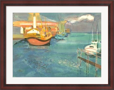 Framed Boats in Harbor I Print
