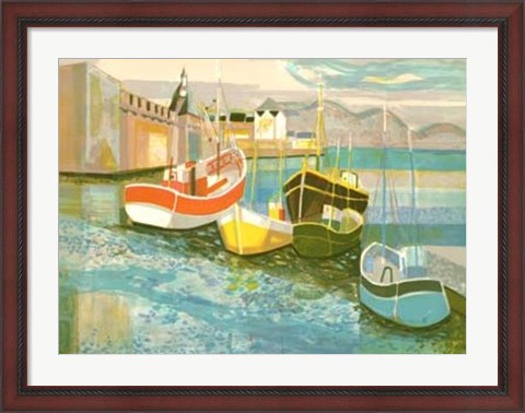 Framed Boats in Harbor II Print