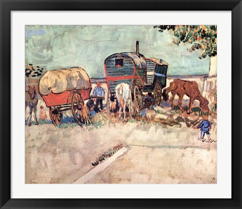 Framed Encampment of Gypsies with Caravans, near Arles, c.1888 Print