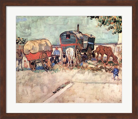 Framed Encampment of Gypsies with Caravans, near Arles, c.1888 Print