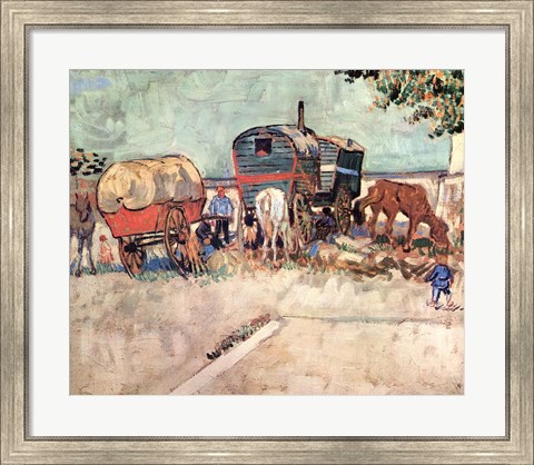 Framed Encampment of Gypsies with Caravans, near Arles, c.1888 Print