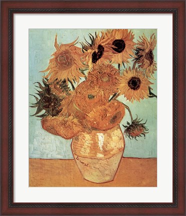 Framed Vase with Twelve Sunflowers, c.1888 Print