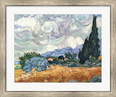 Framed Wheat Field with Cypresses, c.1889 Print