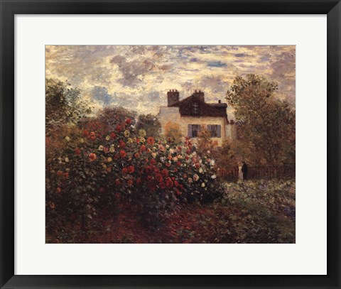 Framed Artist&#39;s Garden in Argenteuil (A Corner of the Garden with Dahlias), c.1873 Print