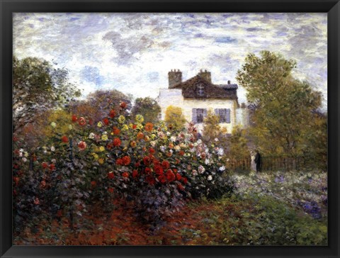 Framed Artist&#39;s Garden in Argenteuil (A Corner of the Garden with Dahlias), c.1873 Print