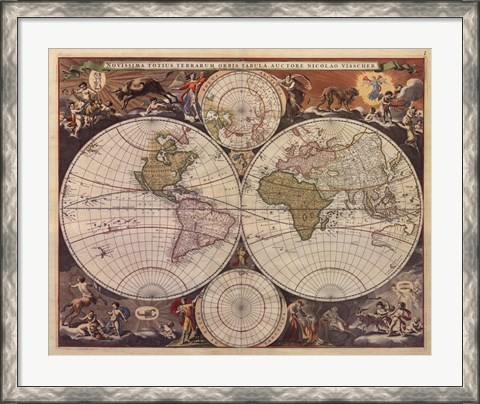 Framed New World Map, 17th Century Print