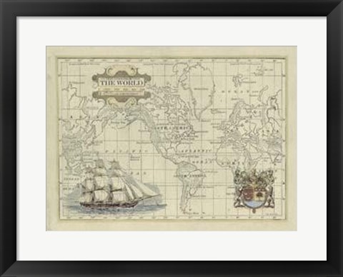 Framed Antique Map Of The World Print