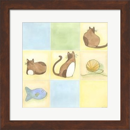 Framed Tic-Tac Cats In Blue Print