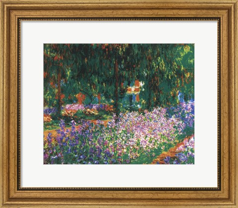 Framed Artist&#39;s Garden at Giverny, c.1900 (green trees) Print