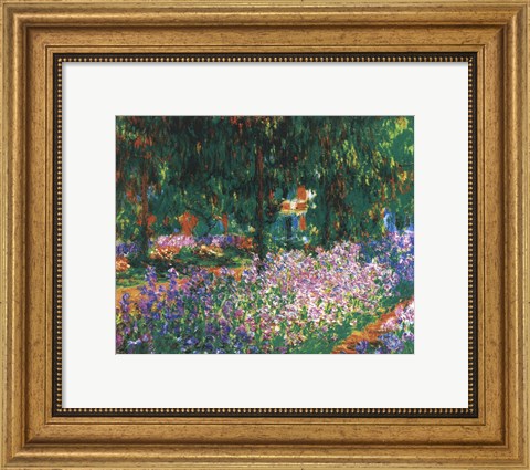 Framed Artist&#39;s Garden at Giverny, c.1900 (green trees) Print