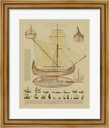 Framed Antique Ship Plan I Print
