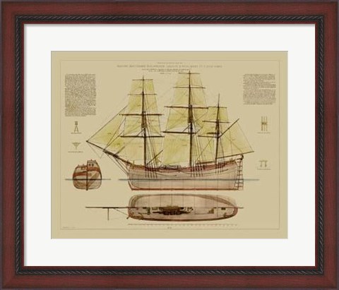 Framed Antique Ship Plan VII Print