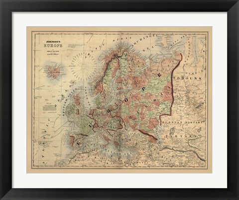 Framed Antique Map of Europe Print