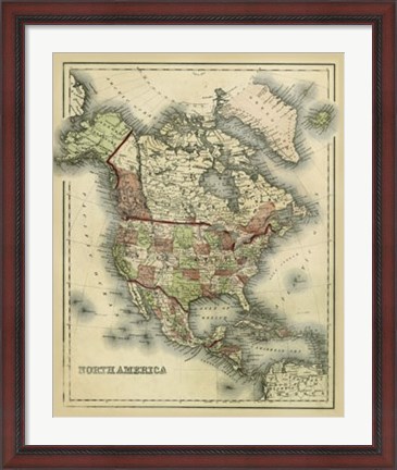 Framed Antique Map of North America Print