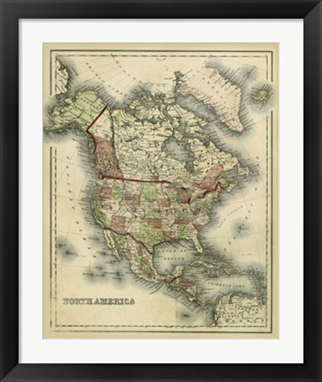 Framed Antique Map of North America Print