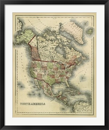 Framed Antique Map of North America Print