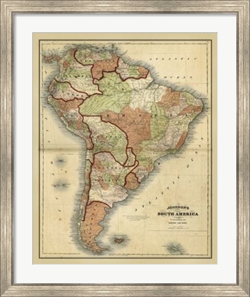Framed Antique Map of South America Print