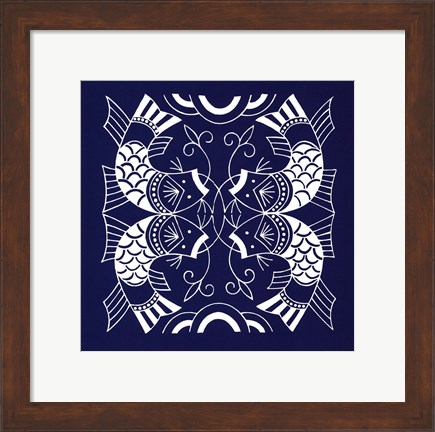 Framed Chinese Indigo Fish II Print