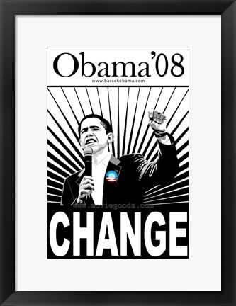 Framed Barack Obama - (Change, Black and White) Campaign Poster Print