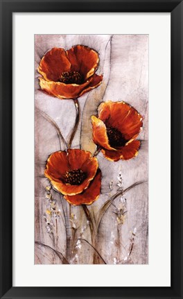 Framed Red Poppies on Taupe I Print