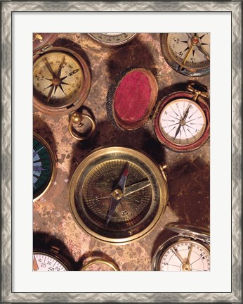 Framed Antique Compass Collage Print