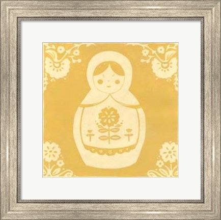 Framed Russian Doll in Yellow Print