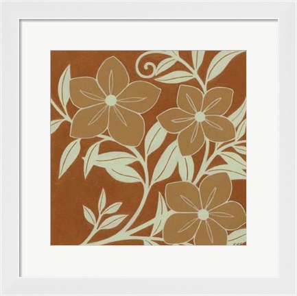 Framed Tan Flowers with Mint Leaves I Print