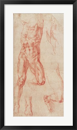 Framed W.13r Study of a male nude, stretching upwards Print