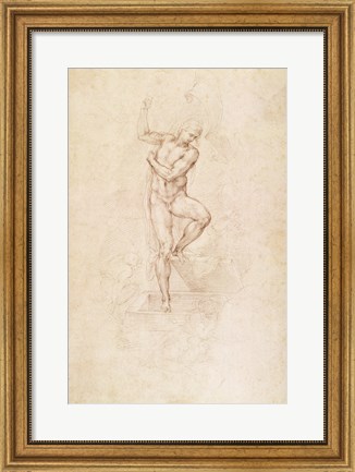 Framed W.53r The Risen Christ, study for the fresco of The Last Judgement in the Sistine Chapel, Vatican Print