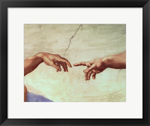 Framed Hands of God and Adam, detail from The Creation of Adam, from the Sistine Ceiling, 1511 Print