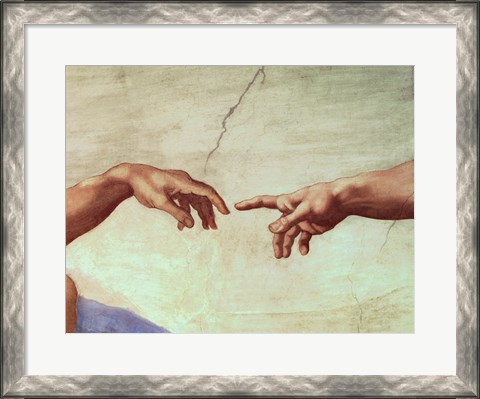 Framed Hands of God and Adam, detail from The Creation of Adam, from the Sistine Ceiling, 1511 Print