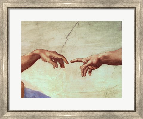 Framed Hands of God and Adam, detail from The Creation of Adam, from the Sistine Ceiling, 1511 Print