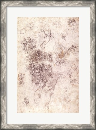 Framed Study of figures for &#39;The Last Judgement&#39; with artist&#39;s signature, 1536-41 Print