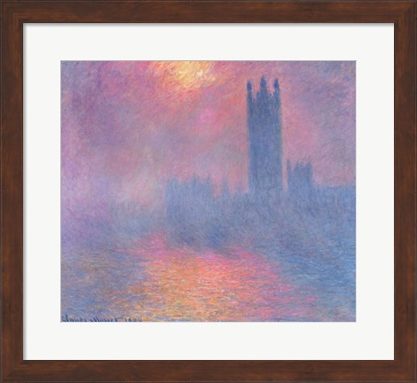 Framed Houses of Parliament, London, with the sun breaking through the fog, 1904 Print