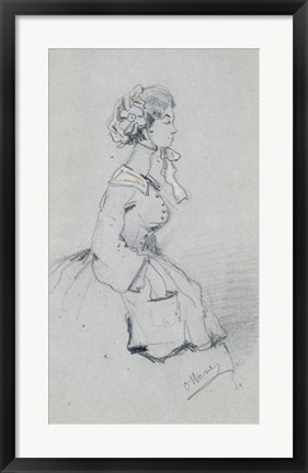 Framed Young woman with a ribbon, 1857 Print