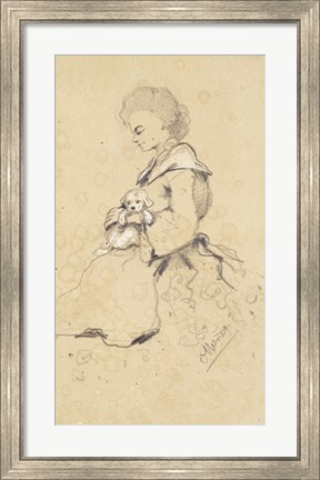 Framed Women holding a small dog, 1857 Print