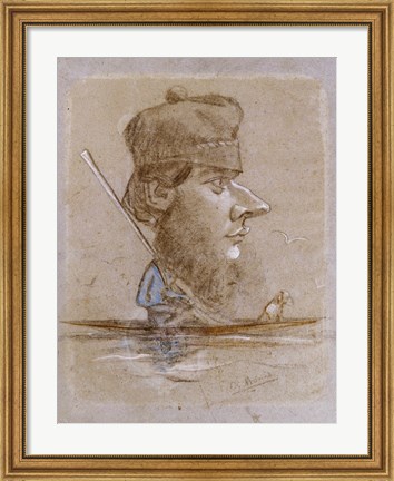 Framed Hunter and his Dog on a Boat, c.1858-59 Print