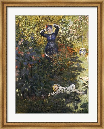Framed Camille and Jean in the Garden at Argenteuil Print