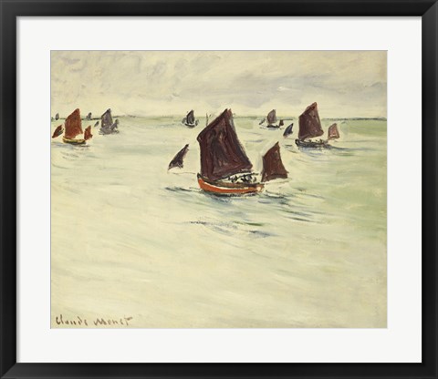 Framed Fishing Boats on the Large de Pourville, 1882 Print