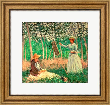 Framed In the Woods at Giverny: Blanche Hoschede at her easel with Suzanne Hoschede reading, 1887 Print