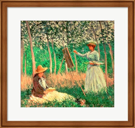 Framed In the Woods at Giverny: Blanche Hoschede at her easel with Suzanne Hoschede reading, 1887 Print