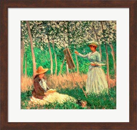 Framed In the Woods at Giverny: Blanche Hoschede at her easel with Suzanne Hoschede reading, 1887 Print