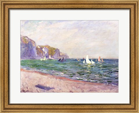 Framed Boats below the Cliffs at Pourville, 1882 Print